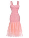 1930s Solid Mesh Patchwork Ruched Bodycon Dress - vintage dress, retro fashion