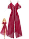 1930s Solid Mesh Ruffle Cold-Shoulder Slit Nightdress - vintage dress, retro fashion