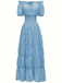 She slips into this 1930s Solid Off-Shoulder Smocked Puff Sleeves Dress and suddenly it's a 1930s daydream