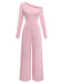 1930s Solid One-Shoulder Pearl Detail Long Sleeve Jumpsuit: beautiful vintage romper, retro jumpsuit, playful style with timeless appeal