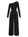1930s Solid One-Shoulder Pearl Detail Long Sleeve Jumpsuit: beautiful vintage romper, retro jumpsuit, playful style with timeless appeal
