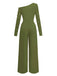 1930s Solid One-Shoulder Pearl Detail Long Sleeve Jumpsuit - vintage romper, retro jumpsuit, playful style for vintage lovers