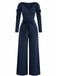 1930s Solid Ruched V-Neck Belted Jumpsuit - vintage jumpsuit, retro fashion