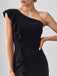 This 1930s Solid Ruffle One-Shoulder Slit Dress wraps her in 1930s elegance, one twirl at a time