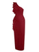 1930s Solid Ruffle One-Shoulder Slit Dress, vintage dress, retro fashion - perfect for women who love vintage and retro fashion