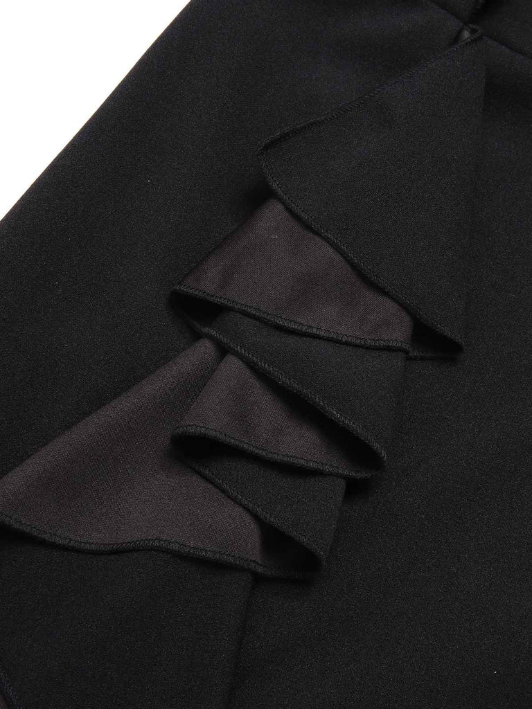 1930s Solid Ruffle One-Shoulder Slit Dress, vintage dress, retro fashion - perfect for women who love vintage and retro fashion