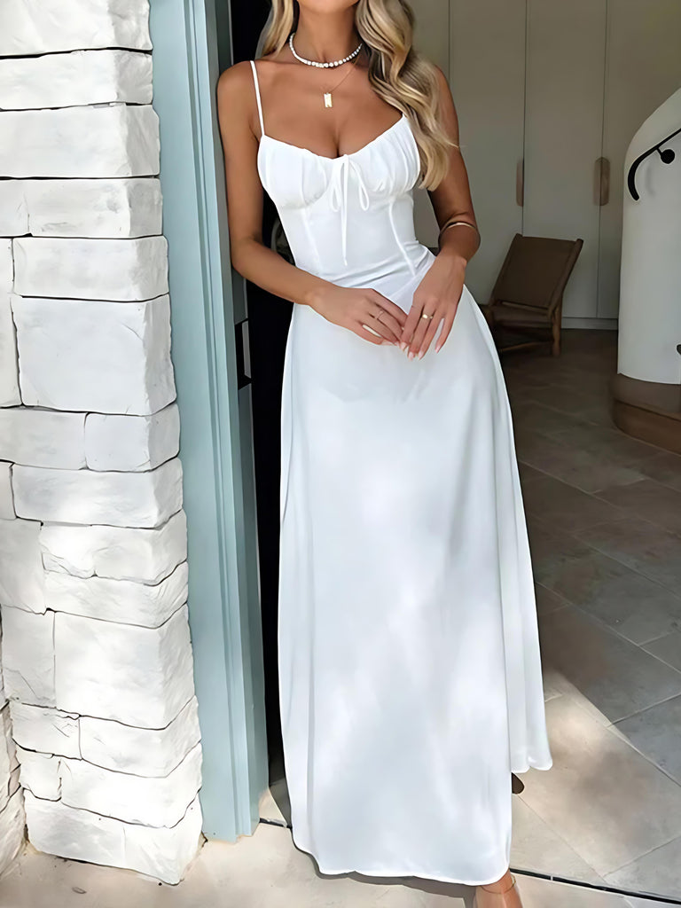 1930s Solid Spaghetti Strap Lace-Up Maxi Dress - vintage dress, retro fashion