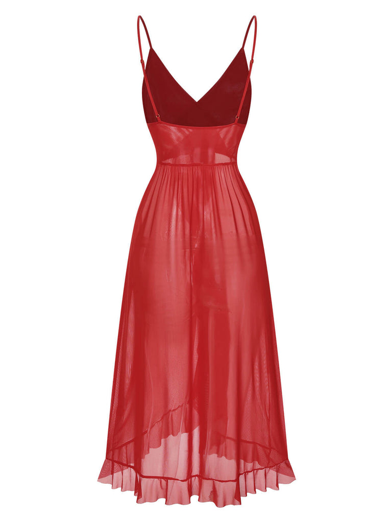 1930s Solid V-Neck Ruffle Sheer Nightgown, vintage fashion, retro style - perfect for women who love vintage and retro fashion