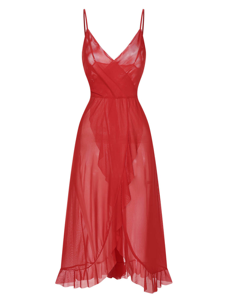 1930s Solid V-Neck Ruffle Sheer Nightgown: where 1930s romance meets her modern spirit