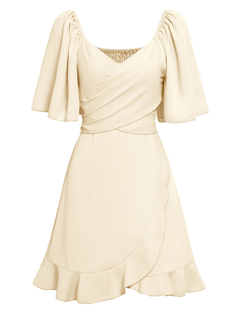 She slips into this 1930s Solid V-Neck Waist Ruffle Dress and suddenly it's a 1930s daydream