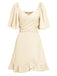 She slips into this 1930s Solid V-Neck Waist Ruffle Dress and suddenly it's a 1930s daydream