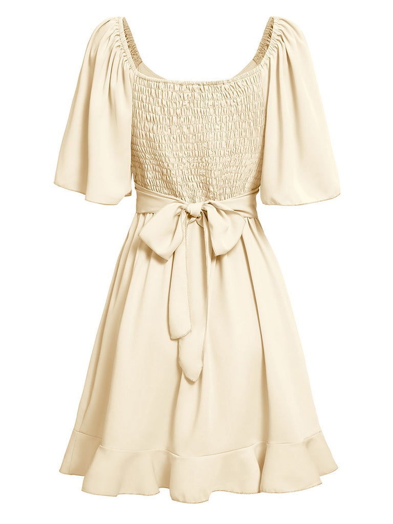 1930s Solid V-Neck Waist Ruffle Dress: where 1930s romance meets her modern spirit