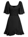 1930s Solid V-Neck Waist Ruffle Dress: where 1930s romance meets her modern spirit