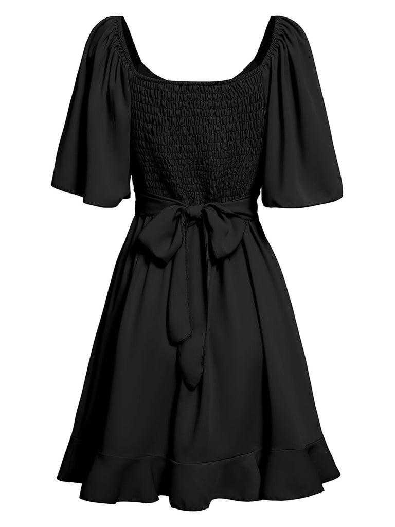 This 1930s Solid V-Neck Waist Ruffle Dress wraps her in 1930s elegance, one twirl at a time