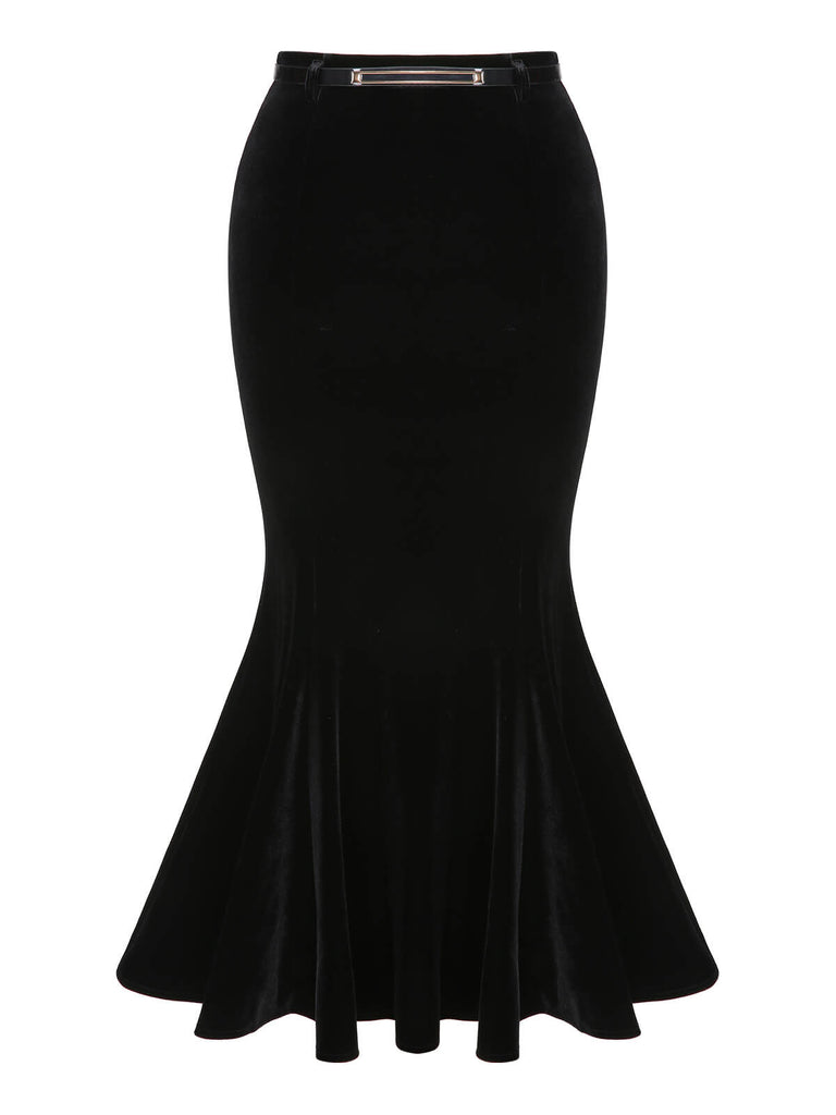 1930s Solid Velvet Mermaid Skirt: 1930s grace for the woman who dances through life