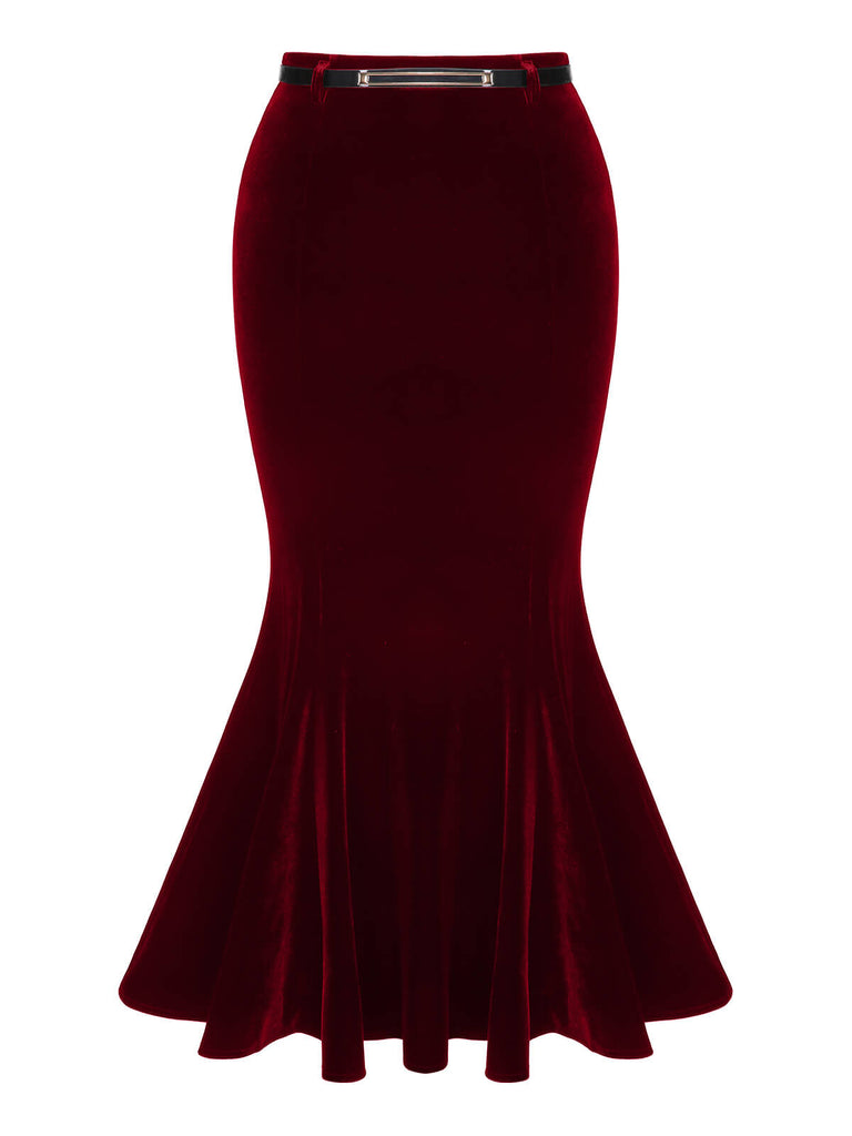 1930s Solid Velvet Mermaid Skirt — 1930s femininity that moves with her mood