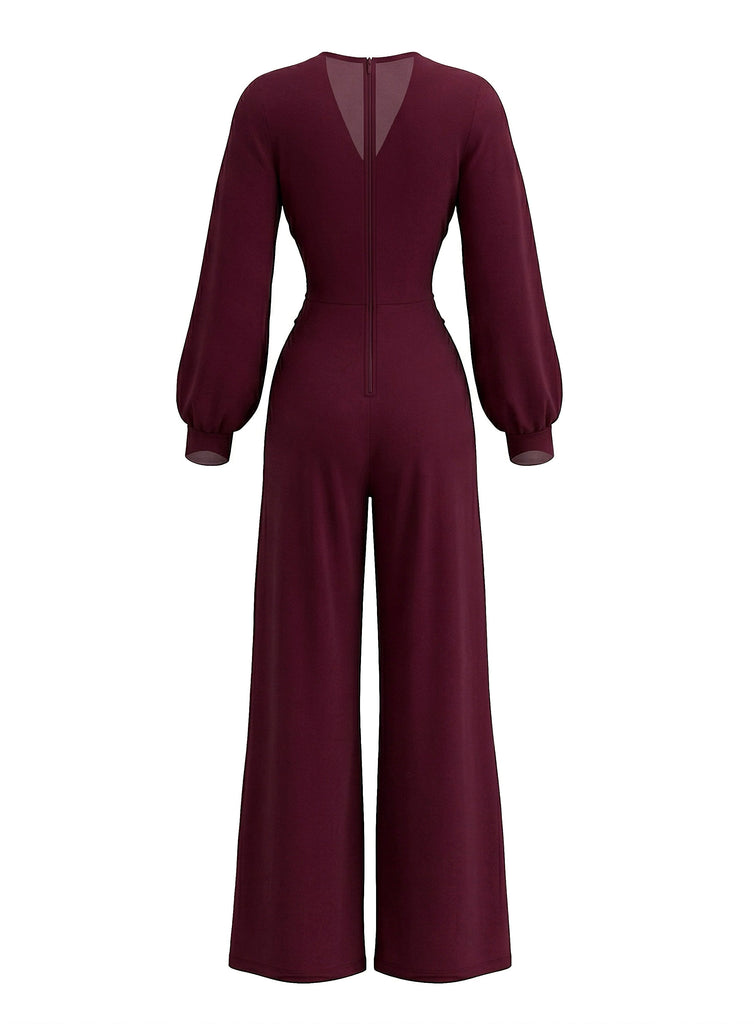 1930s Solid Wrap Front Long Sleeve Jumpsuit - vintage romper, retro jumpsuit for vintage lovers
