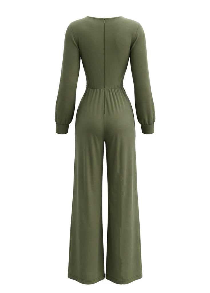 1930s Solid Wrap Front Long Sleeve Jumpsuit - vintage romper, retro jumpsuit for vintage lovers