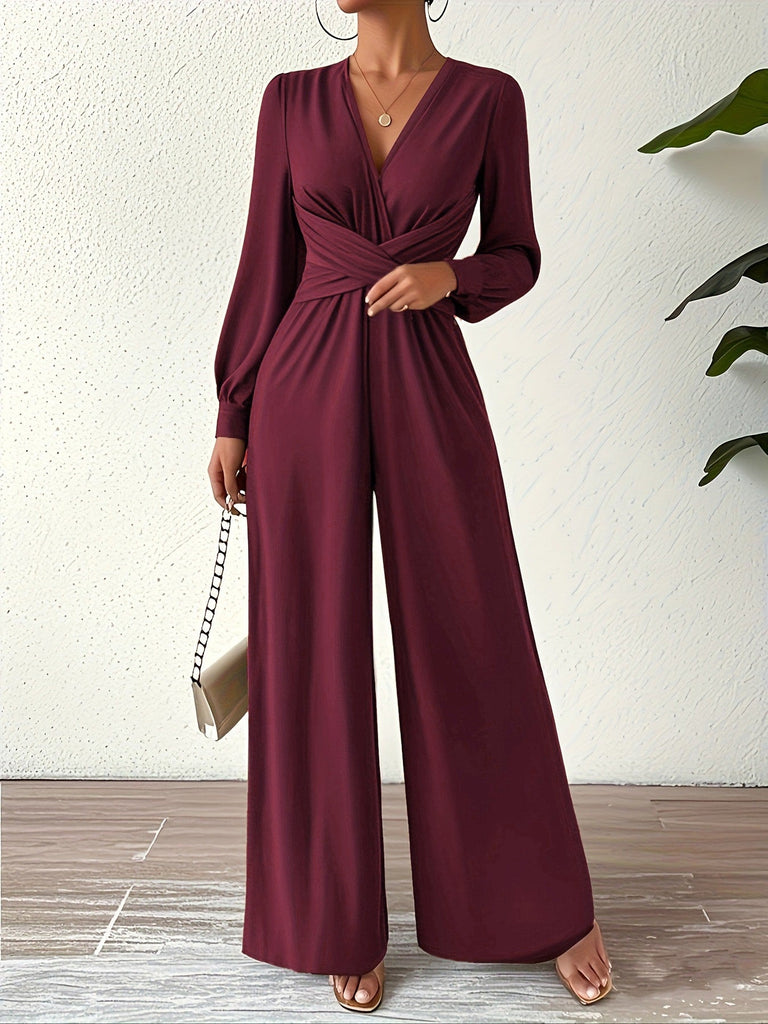 1930s Solid Wrap Front Long Sleeve Jumpsuit - vintage romper, retro jumpsuit for vintage lovers