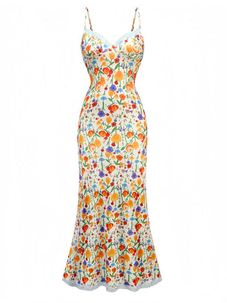 1930s Spaghetti Strap Floral Lace Backless Dress - vintage dress, retro fashion