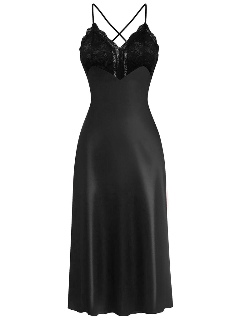 1930s Spaghetti Strap Lace Satin Nightdress - vintage dress, retro fashion