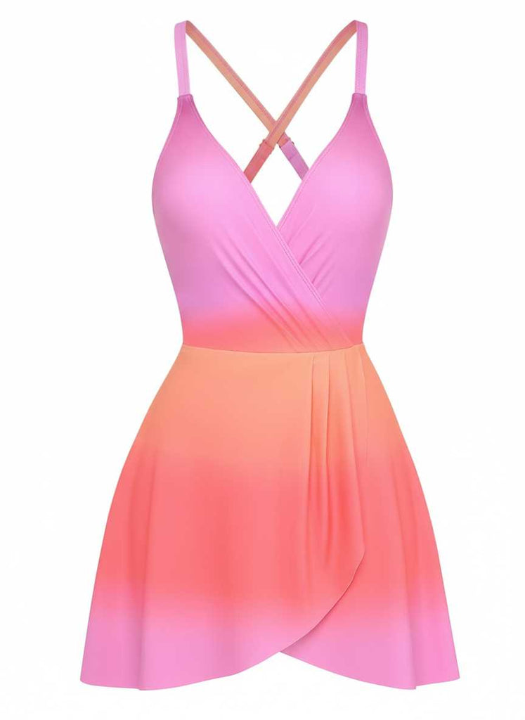 1930s Spaghetti Strap Ombre One-Piece Swimdress - vintage dress, retro fashion