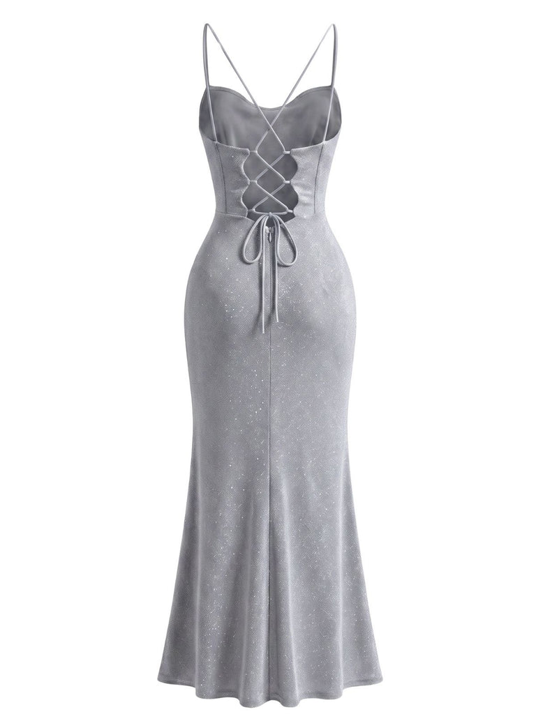 1930s Sparkle Cowl Neck Corset High Slit Mermaid Dress, vintage dress, retro fashion - vintage inspired fashion