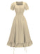 1930s Square Neck Wrinkles Puff Sleeves Dress — a 1930s silhouette that turns sidewalks into runways