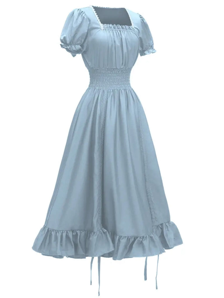 This 1930s Square Neck Wrinkles Puff Sleeves Dress wraps her in 1930s elegance, one twirl at a time