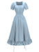 1930s Square Neck Wrinkles Puff Sleeves Dress — the kind of 1930s dress that makes strangers smile