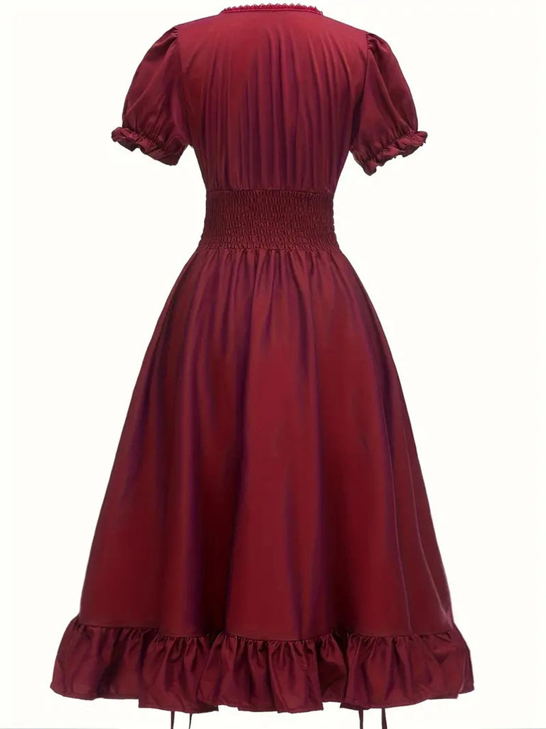 1930s Square Neck Wrinkles Puff Sleeves Dress — the kind of 1930s dress that makes strangers smile