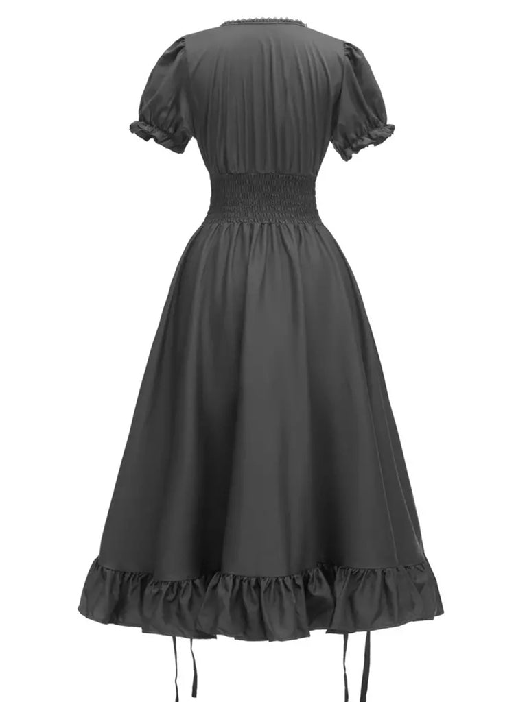 1930s Square Neck Wrinkles Puff Sleeves Dress, vintage dress, retro fashion - perfect for women who love vintage and retro fashion