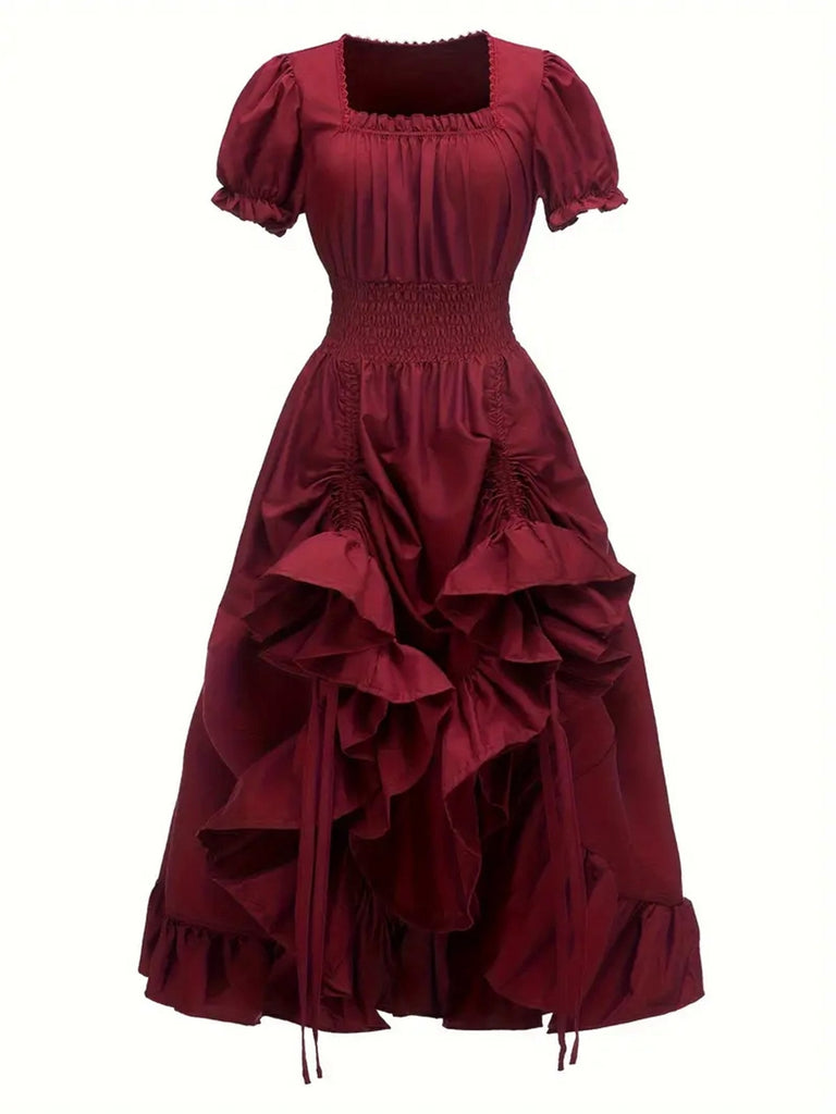 1930s Square Neck Wrinkles Puff Sleeves Dress — the kind of 1930s dress that makes strangers smile