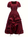 1930s Square Neck Wrinkles Puff Sleeves Dress — the kind of 1930s dress that makes strangers smile