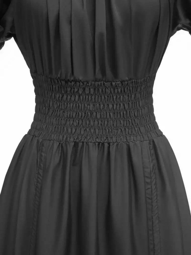 She slips into this 1930s Square Neck Wrinkles Puff Sleeves Dress and suddenly it's a 1930s daydream