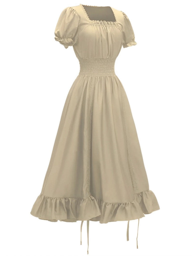 1930s Square Neck Wrinkles Puff Sleeves Dress — the kind of 1930s dress that makes strangers smile