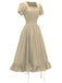 1930s Square Neck Wrinkles Puff Sleeves Dress — the kind of 1930s dress that makes strangers smile