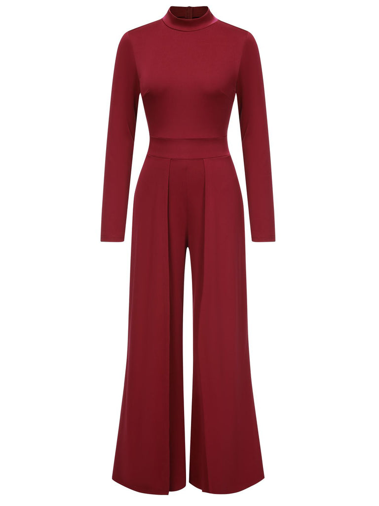 She finds her 1930s story in this 1930s Stand Collar Long Sleeve Wide Leg Jumpsuit