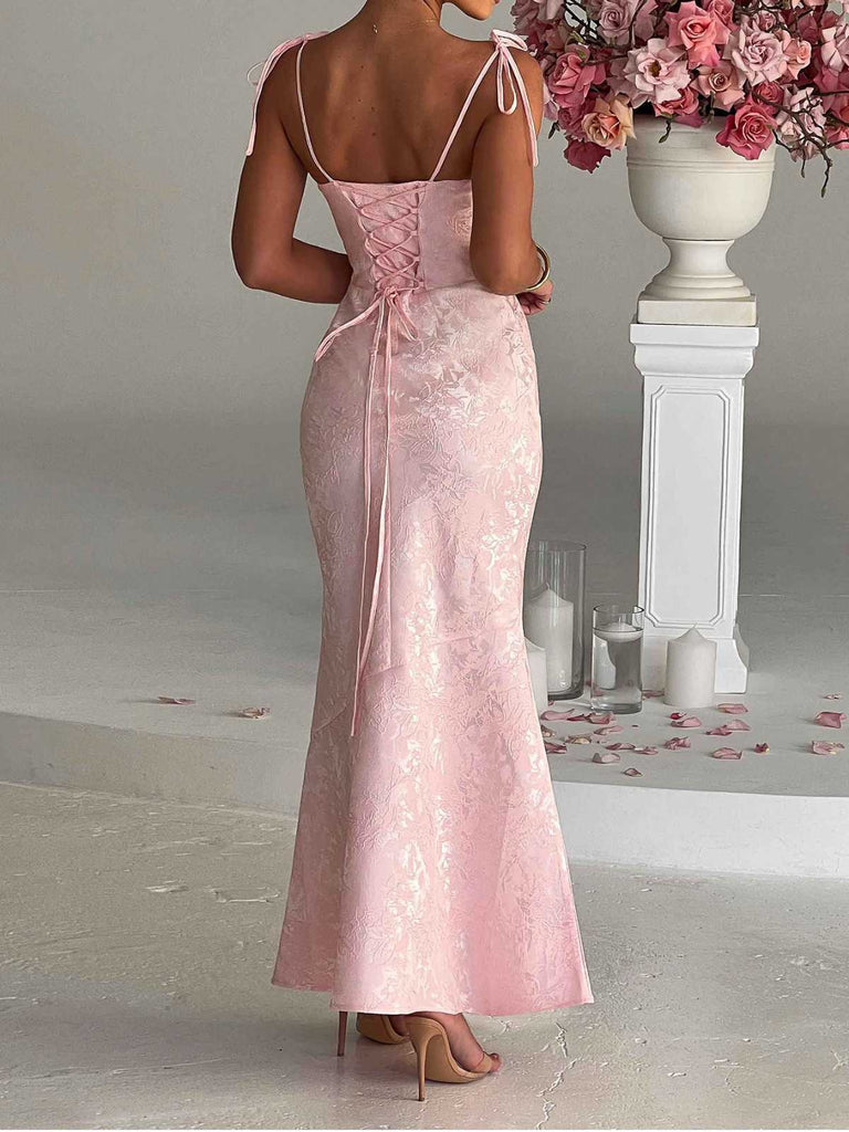 1930s Strap Floral Jacquard Mermaid Dress - vintage dress, retro fashion