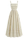 1930s Striped Spaghetti Strap Hollow Smocked Dress - vintage dress, retro fashion, elegant style for vintage lovers