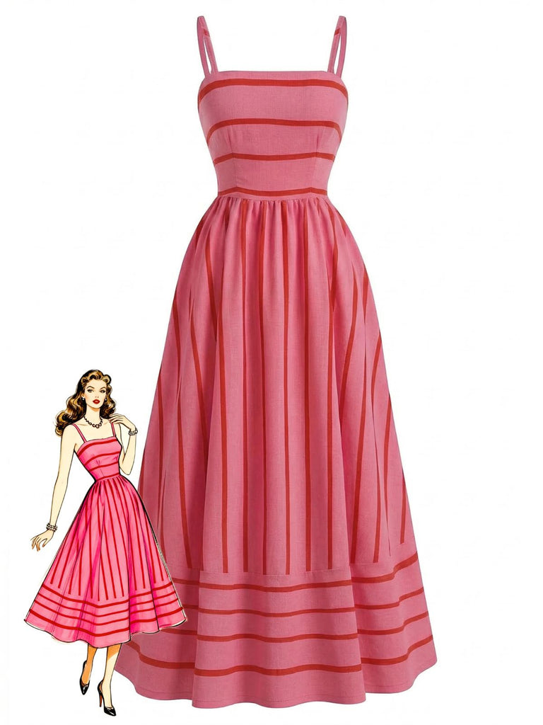 1930s Striped Spaghetti Strap Hollow Smocked Dress - vintage dress, retro fashion, elegant style for vintage lovers