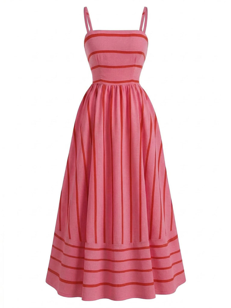 1930s Striped Spaghetti Strap Hollow Smocked Dress: beautiful vintage dress, retro fashion, elegant style with timeless appeal
