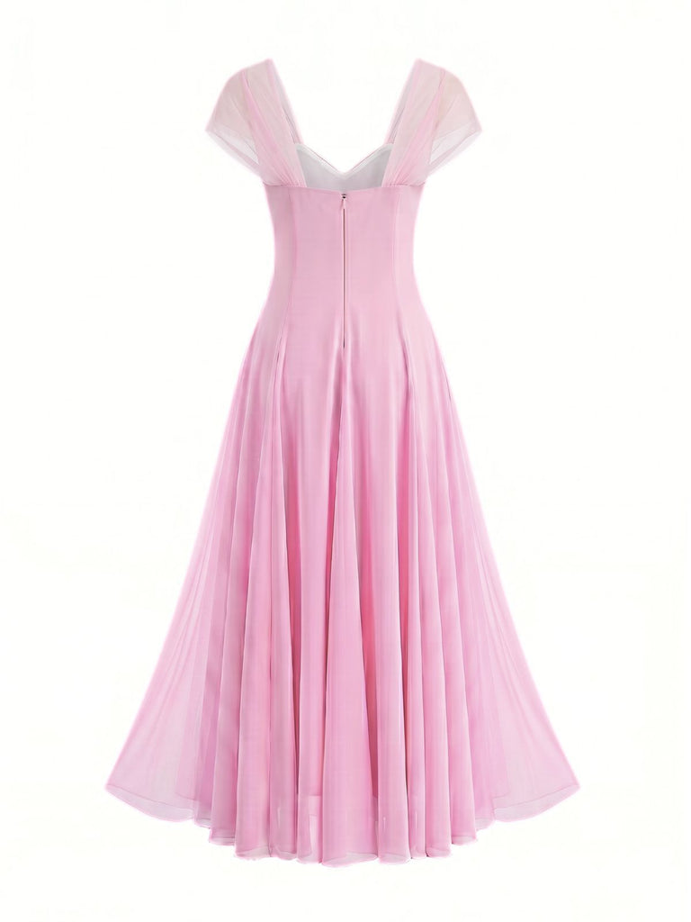 1930s Sweetheart Neck Cap Sleeve Mesh Fishbone Dress
