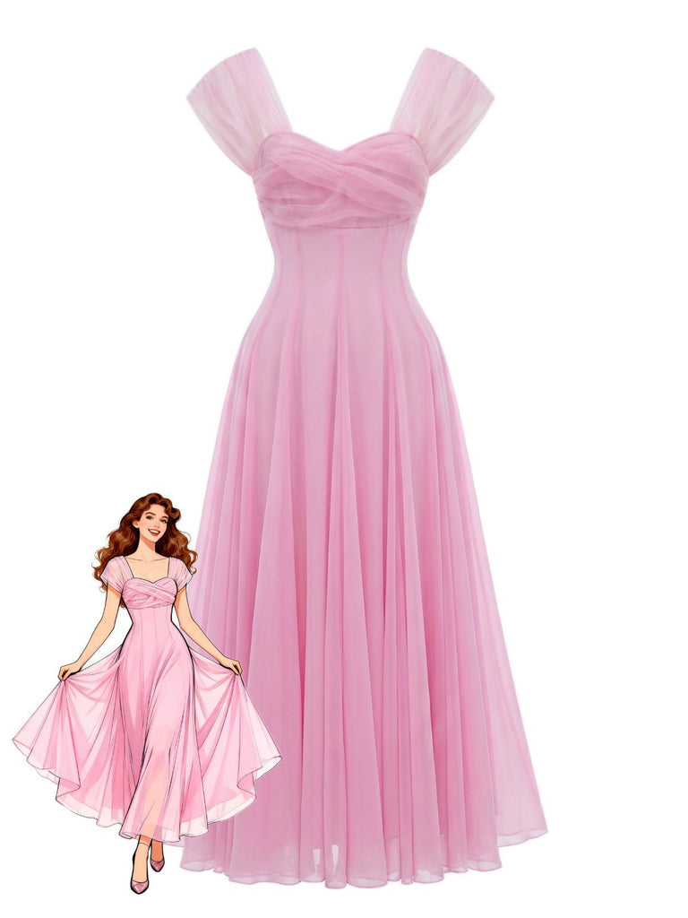 1930s Sweetheart Neck Cap Sleeve Mesh Fishbone Dress