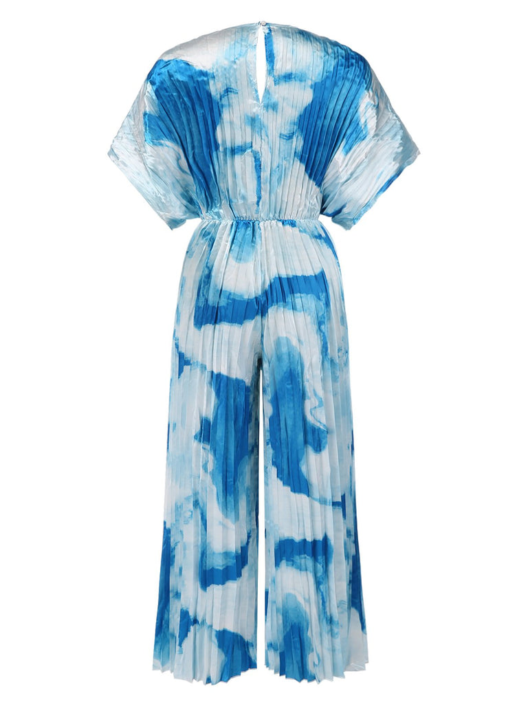1930s Tie-Dye V-Neck Pleated Ring Jumpsuit, vintage romper, retro jumpsuit - perfect for women who love vintage and retro fashion