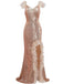 1930s V-Neck Feather Strap High Slit Sequined Dress - vintage dress, retro fashion