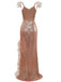 1930s V-Neck Feather Strap High Slit Sequined Dress - vintage dress, retro fashion