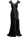 1930s V-Neck Feather Strap High Slit Sequined Dress - vintage dress, retro fashion