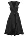 1930s V-Neck Solid Ruffled Hem Tie-Up Dress: beautiful vintage dress, retro fashion, elegant style with timeless appeal