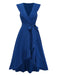 1930s V-Neck Solid Ruffled Hem Tie-Up Dress - vintage dress, retro fashion, elegant style for vintage lovers